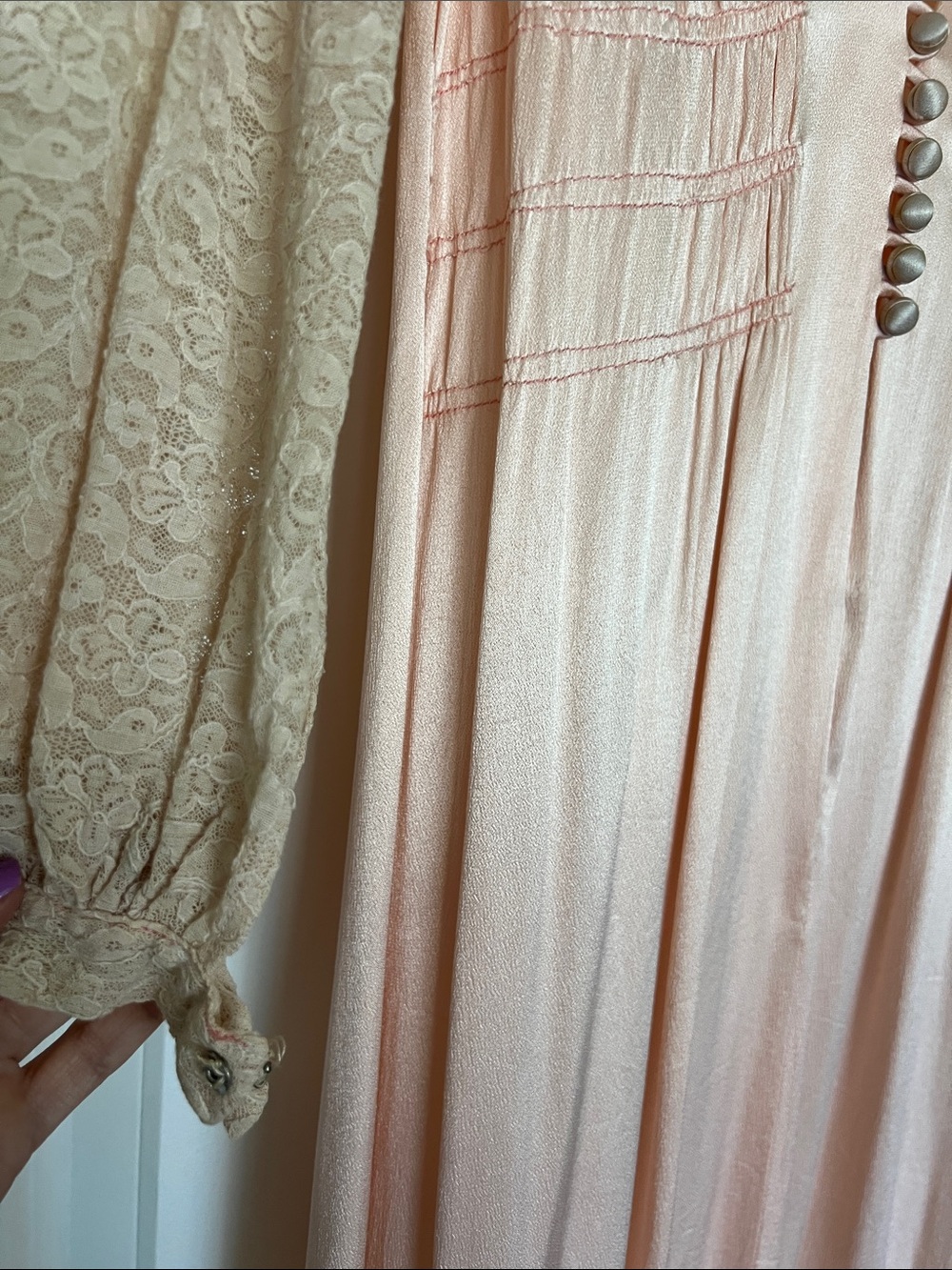 1930’s Elegant Blush Satin and Lace Midi Dress (shoulder pads removed) - Picture 10 of 13